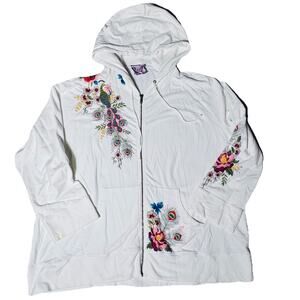 Johnny Was Floral Embroidery Full Zip Hooded Womens Sweatshirt SZ XL